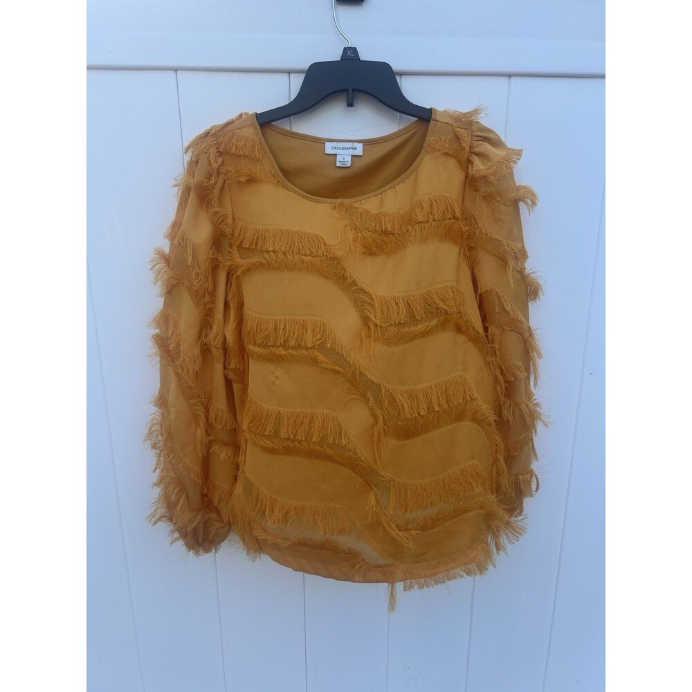 Calligraphie Women's Top Size Small Long Sleeve Artsy Orange Lined